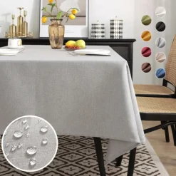 Rectangle Table Cloth Linen Farmhouse Tablecloth Waterproof Anti-Shrink Soft and Wrinkle Resistant Decorative Fabric Table Cover for Kitchen