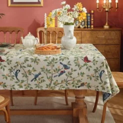 Rectangle Tablecloth Vintage Floral Jacquard Table Cloths with Tassels Cotton Linen Table Covers for Dinner Parties Outdoor Decoration