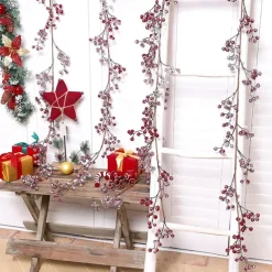Red Berry Garland Christmas Decoration - Artificial Red Berry Garland with Bendable Stems for Holiday Fireplace Stairs Table Decorations