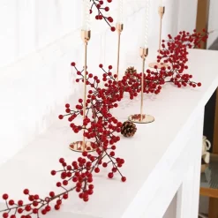 Red Berry Garland Christmas Decoration - Artificial Red Berry Garland with Bendable Stems for Holiday Fireplace Stairs Table Decorations