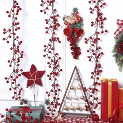 Red Berry Garland Christmas Decoration - Artificial Red Berry Garland with Bendable Stems for Holiday Fireplace Stairs Table Decorations