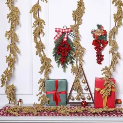 Red Berry Garland Christmas Decoration - Artificial Red Berry Garland with Bendable Stems for Holiday Fireplace Stairs Table Decorations