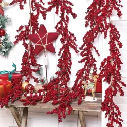Red Berry Garland Christmas Decoration - Artificial Red Berry Garland with Bendable Stems for Holiday Fireplace Stairs Table Decorations