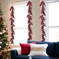 Red Berry Garland Christmas Decoration - Artificial Red Berry Garland with Bendable Stems for Holiday Fireplace Stairs Table Decorations