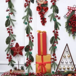 Red Berry Garland Christmas Decoration - Artificial Red Berry Garland with Bendable Stems for Holiday Fireplace Stairs Table Decorations