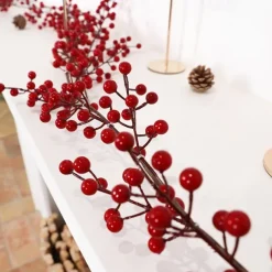Red Berry Garland Christmas Decoration - Artificial Red Berry Garland with Bendable Stems for Holiday Fireplace Stairs Table Decorations