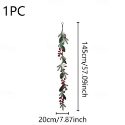 Red Berry Garland Christmas Decoration - Artificial Red Berry Garland with Bendable Stems for Holiday Fireplace Stairs Table Decorations