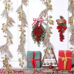 Red Berry Garland Christmas Decoration - Artificial Red Berry Garland with Bendable Stems for Holiday Fireplace Stairs Table Decorations