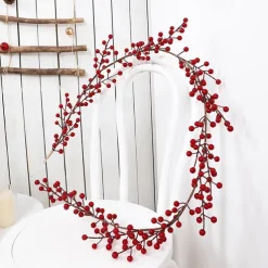 Red Berry Garland Christmas Decoration - Artificial Red Berry Garland with Bendable Stems for Holiday Fireplace Stairs Table Decorations