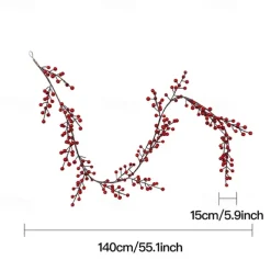 Red Berry Garland Christmas Decoration - Artificial Red Berry Garland with Bendable Stems for Holiday Fireplace Stairs Table Decorations