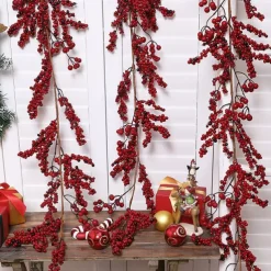 Red Berry Garland Christmas Decoration - Artificial Red Berry Garland with Bendable Stems for Holiday Fireplace Stairs Table Decorations