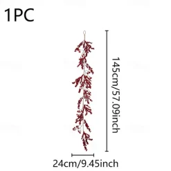 Red Berry Garland Christmas Decoration - Artificial Red Berry Garland with Bendable Stems for Holiday Fireplace Stairs Table Decorations