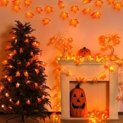 Red Maple Leaf USB String Lights Halloween Thanksgiving and Fall Decorations for Home Party and Autumn Atmosphere Decoration