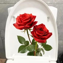 Red Rose Romantic Toilet Sticker, Bathroom Toilet Seat Decorative Sticker, Bathroom Decorative Wall Sticker, Bathroom Decoration, Home Decoration