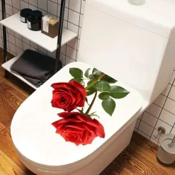 Red Rose Romantic Toilet Sticker, Bathroom Toilet Seat Decorative Sticker, Bathroom Decorative Wall Sticker, Bathroom Decoration, Home Decoration