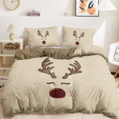 Reindeer Print Duvet Cover Set 100% Cotton Soft and Cozy Bedding Set with Holiday Reindeer Design Perfect for Winter Season Stylish Bedroom Decor Easy Care Machine Washable