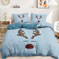 Reindeer Print Duvet Cover Set 100% Cotton Soft and Cozy Bedding Set with Holiday Reindeer Design Perfect for Winter Season Stylish Bedroom Decor Easy Care Machine Washable