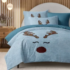 Reindeer Print Duvet Cover Set 100% Cotton Soft and Cozy Bedding Set with Holiday Reindeer Design Perfect for Winter Season Stylish Bedroom Decor Easy Care Machine Washable