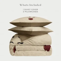 Reindeer Print Duvet Cover Set 100% Cotton Soft and Cozy Bedding Set with Holiday Reindeer Design Perfect for Winter Season Stylish Bedroom Decor Easy Care Machine Washable