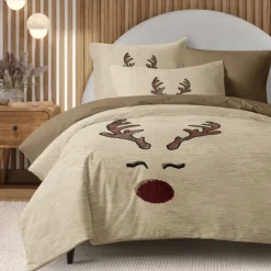 Reindeer Print Duvet Cover Set 100% Cotton Soft and Cozy Bedding Set with Holiday Reindeer Design Perfect for Winter Season Stylish Bedroom Decor Easy Care Machine Washable