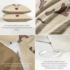 Reindeer Print Duvet Cover Set 100% Cotton Soft and Cozy Bedding Set with Holiday Reindeer Design Perfect for Winter Season Stylish Bedroom Decor Easy Care Machine Washable