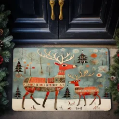 Reindeers Doormat Floor Mats Washable Rugs Kitchen Mat Scandinavian Folk Art Non-Slip Oil Proof Rug Indoor Outdoor Mat Bedroom Decor Bathroom Mat Entrance Rug