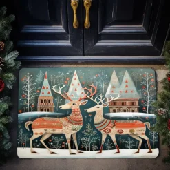 Reindeers Doormat Floor Mats Washable Rugs Kitchen Mat Scandinavian Folk Art Non-Slip Oil Proof Rug Indoor Outdoor Mat Bedroom Decor Bathroom Mat Entrance Rug