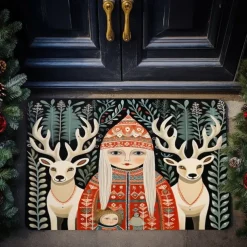 Reindeers Doormat Floor Mats Washable Rugs Kitchen Mat Scandinavian Folk Art Non-Slip Oil Proof Rug Indoor Outdoor Mat Bedroom Decor Bathroom Mat Entrance Rug