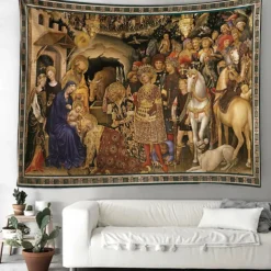 Renaissance Hanging Tapestry Wall Art Large Tapestry Mural Decor Photograph Backdrop Blanket Curtain Home Bedroom Living Room Decoration Adoration of the Magi