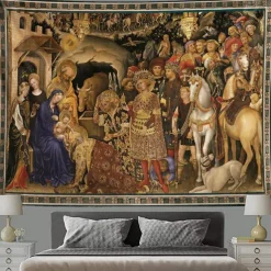 Renaissance Hanging Tapestry Wall Art Large Tapestry Mural Decor Photograph Backdrop Blanket Curtain Home Bedroom Living Room Decoration Adoration of the Magi