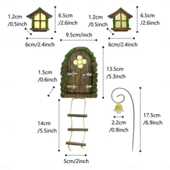 Resin Fairy Door & Window Set with Glow in The Dark Windows, Miniature Sculpture for Trees, Outdoor Decor Accessories