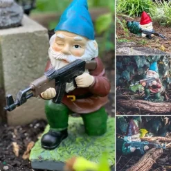 Resin Gnome Sculpture - Army Garden Dwarves, Standing, Crouching, Lying Down Combat Troop, Outdoor Garden Resin Crafts Ornament