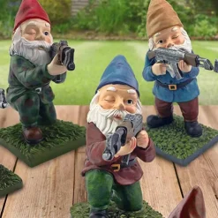 Resin Gnome Sculpture - Army Garden Dwarves, Standing, Crouching, Lying Down Combat Troop, Outdoor Garden Resin Crafts Ornament
