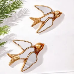 Resin Gold Swallow Sculpture, Home Decor Craft, Wall Hanging 5.7-7 Inches, Mirror Inlaid Surface, Unique Design for Bird Lovers, Collectible Item for Family Parties and Insect Exhibits