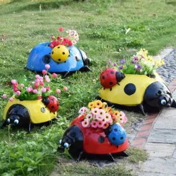 Resin Ladybugs Flower Pots Decor, Ladybug Flower Planters, Ladybug Flower Vase, Ladybug Planter Decor, Ladybug Decor for Outside Garden Yard Lawn Decoration