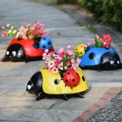 Resin Ladybugs Flower Pots Decor, Ladybug Flower Planters, Ladybug Flower Vase, Ladybug Planter Decor, Ladybug Decor for Outside Garden Yard Lawn Decoration
