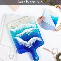 Resin Silicone Tray Molds Casting Mold For Epoxy Resin DIY Resin Large Serving Rectangle Shape Handle Board For Home Decoration-Crafting Agate Geode Rolling Tray