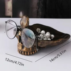 Resin Skull Glasses Holder, Gothic Eyewear Stand for Desk, Resin Storage Ornament, Home Office Decor, Handicraft Figurine