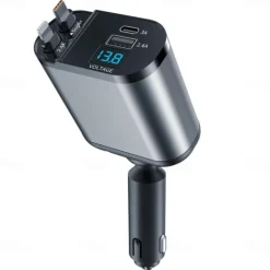 Retractable Car Charger 4 in 1 Fast Car Phone Charger Adapter with Type C & Apple Cords Compatible with iPhone 16/15/14/13/12/11, Galaxy, Pixel