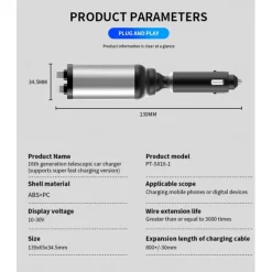 Retractable Car Charger 4 in 1 Fast Car Phone Charger Adapter with Type C & Apple Cords Compatible with iPhone 16/15/14/13/12/11, Galaxy, Pixel