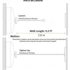 Retractable Clothesline SUS304 Stainless Steel Clothes Dryer with Adjustable Stainless Steel Rope String Hotel Style Heavy Duty,2.8M（9.2 Feets）,Polished Chrome Finish