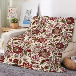 Retro Floral Flannel Blanket Sofa Cover Blanket Office Lunch Nap Blanket AC Blanket Skin-friendly Children Adult Bedroom Blanket