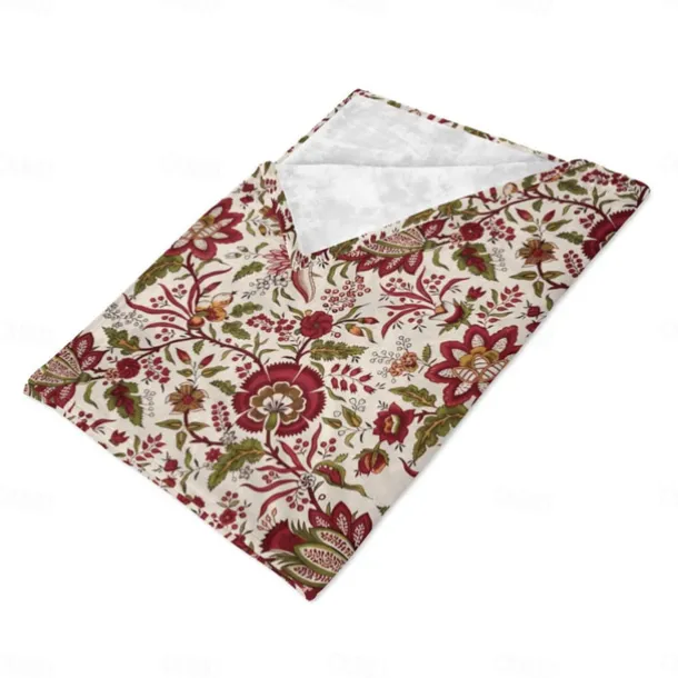 Retro Floral Flannel Blanket Sofa Cover Blanket Office Lunch Nap Blanket AC Blanket Skin-friendly Children Adult Bedroom Blanket