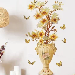 Retro Flowers Vase Wall Sticker, Toilet Sticker, Bedroom Sticker, Bathroom Self-Adhesive Accessories, Removable Plastic Sticker, Home Decoration Wall Decal Sticker