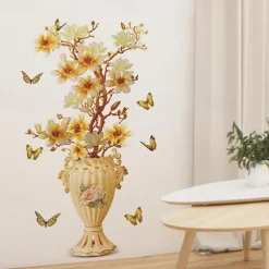 Retro Flowers Vase Wall Sticker, Toilet Sticker, Bedroom Sticker, Bathroom Self-Adhesive Accessories, Removable Plastic Sticker, Home Decoration Wall Decal Sticker