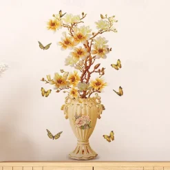 Retro Flowers Vase Wall Sticker, Toilet Sticker, Bedroom Sticker, Bathroom Self-Adhesive Accessories, Removable Plastic Sticker, Home Decoration Wall Decal Sticker