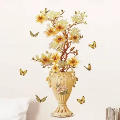 Retro Flowers Vase Wall Sticker, Toilet Sticker, Bedroom Sticker, Bathroom Self-Adhesive Accessories, Removable Plastic Sticker, Home Decoration Wall Decal Sticker