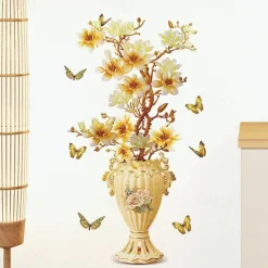 Retro Flowers Vase Wall Sticker, Toilet Sticker, Bedroom Sticker, Bathroom Self-Adhesive Accessories, Removable Plastic Sticker, Home Decoration Wall Decal Sticker