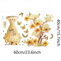 Retro Flowers Vase Wall Sticker, Toilet Sticker, Bedroom Sticker, Bathroom Self-Adhesive Accessories, Removable Plastic Sticker, Home Decoration Wall Decal Sticker