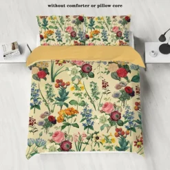 Retro Painted Floral Print 3-Piece Duvet Cover Set for Summer Soft Skin Friendly Long Lasting for Hotel Bedroom Guest Room Bedding Comfy Set